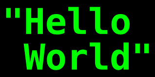 Green “hello world” text.
